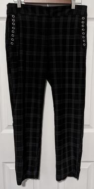 Verve Blues Plaid Pants Size 12 Black Silver Grommet Eyelet Ankle Stretch Crop